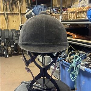 Classic Black Velvet Riding Helmet with Chin Strap